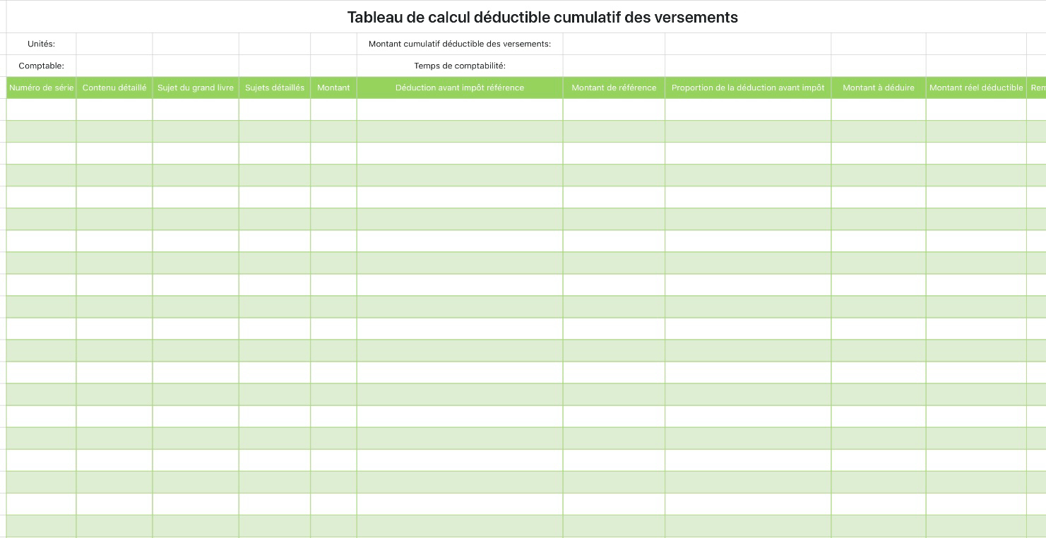 Tableau de calcul de la déduction pour frais de versement